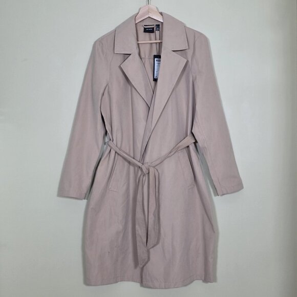 Vero Moda Wrap Coat Womens L Beige Belted Mid Length Pockets Lightweight Preppy - Picture 15 of 16